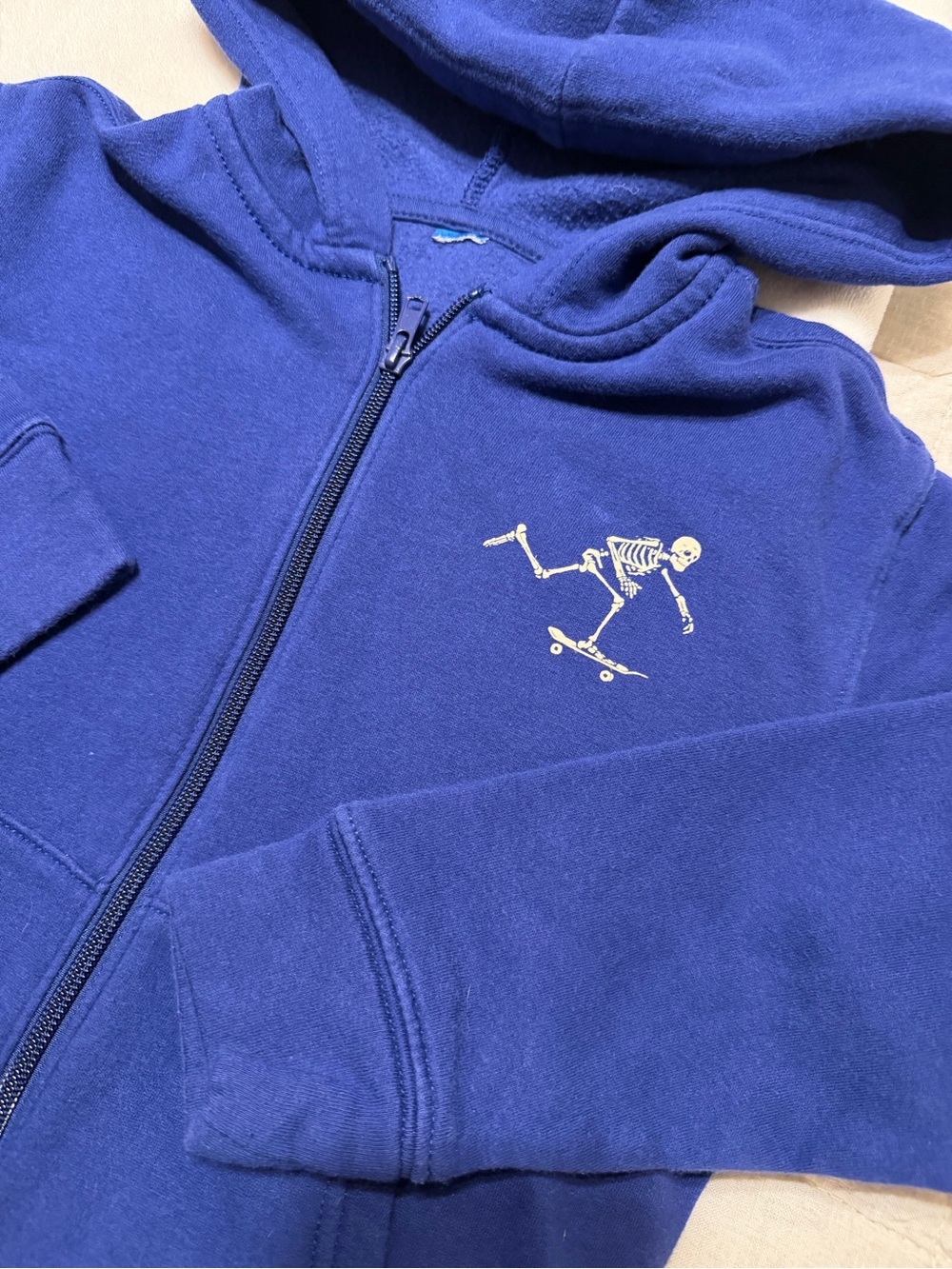 3/$15 | Blue Zip-Up Hoodie with Skeleton Skate Graphic - Picture 4 of 7